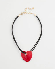 Chico's Jewelry Red Enamel Heart Pendant Necklace