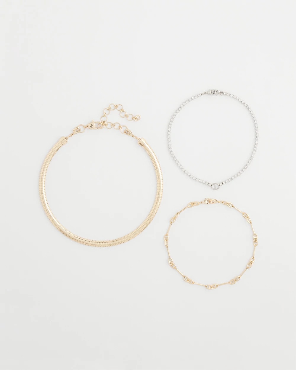 Chico's Jewelry Mixed Metal Link Triple-Strand Necklace