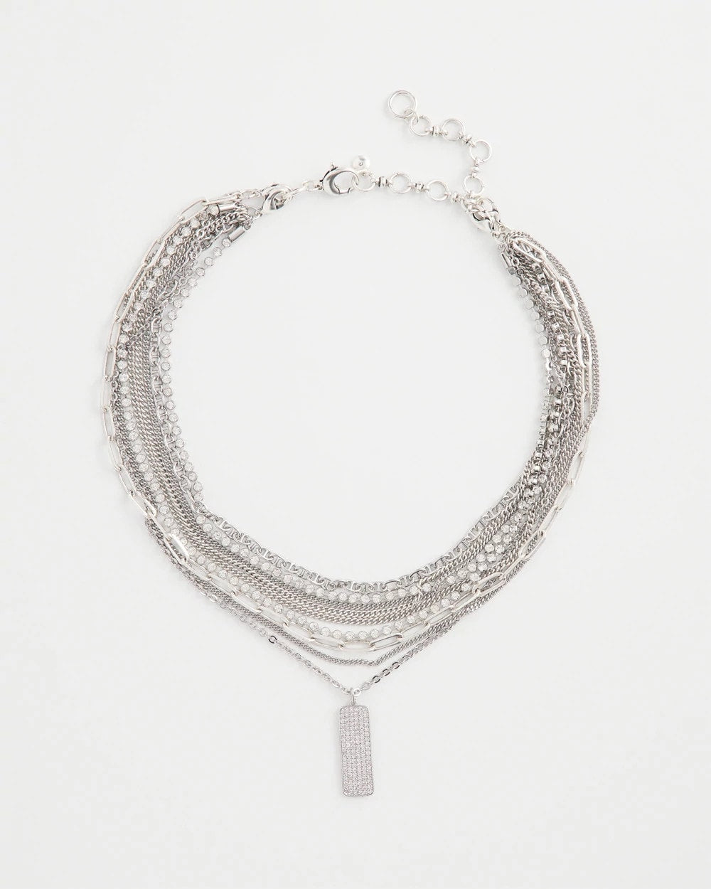 Chico's Jewelry Silver Tone Pave Multistrand Necklace