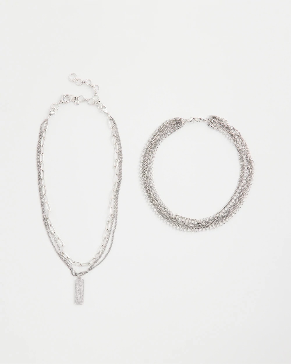 Chico's Jewelry Silver Tone Pave Multistrand Necklace