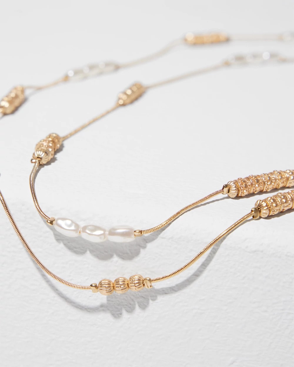 Chico's Jewelry Long Faux-Pearl and Goldtone Double-Strand Necklace