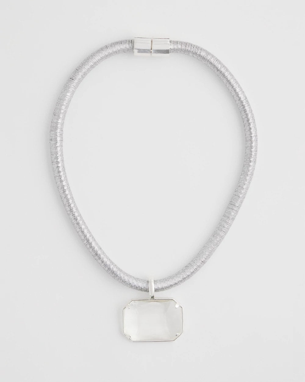 Chico's Jewelry Silvertone Gem Pendant Cord Necklace