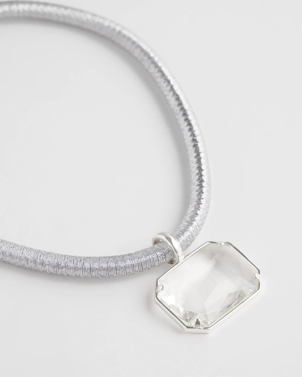 Chico's Jewelry Silvertone Gem Pendant Cord Necklace