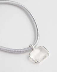 Chico's Jewelry Silvertone Gem Pendant Cord Necklace