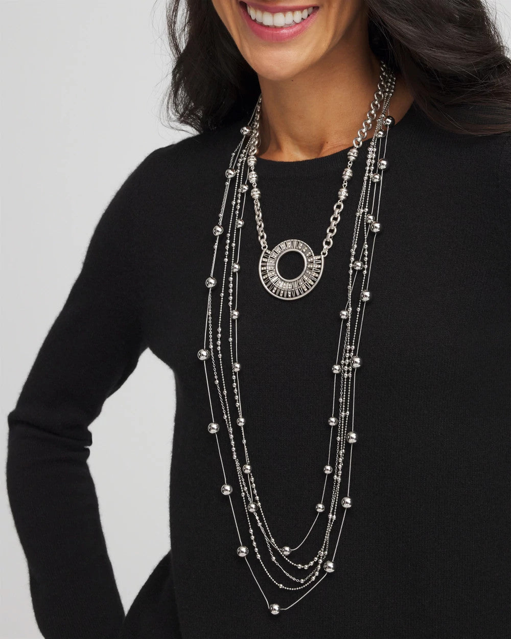 Chico's Jewelry Sparkling Silvertone Circle Pendant Necklace