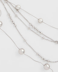 Chico's Jewelry Multistrand Beaded Silvertone Necklace