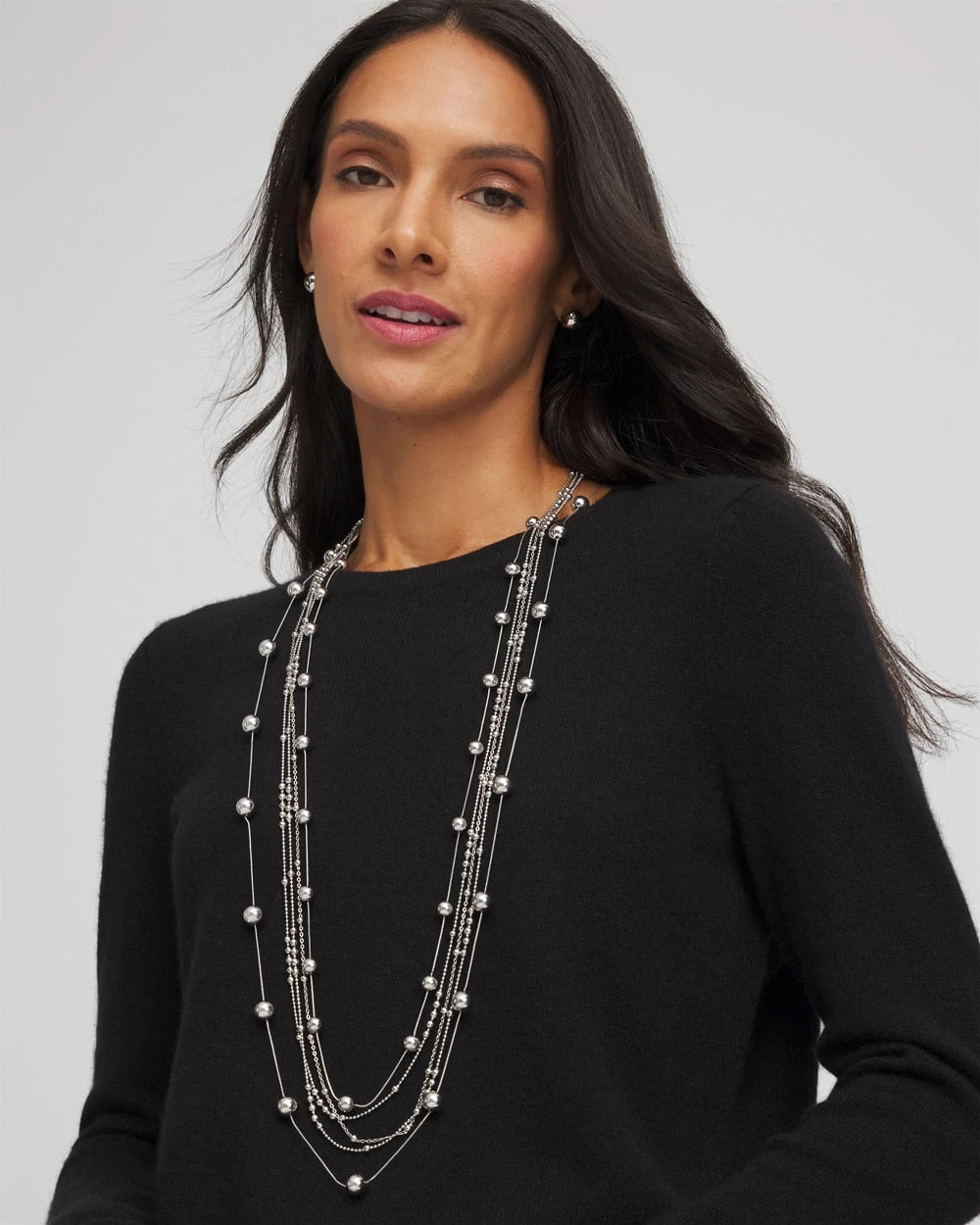 Chico's Jewelry Multistrand Beaded Silvertone Necklace