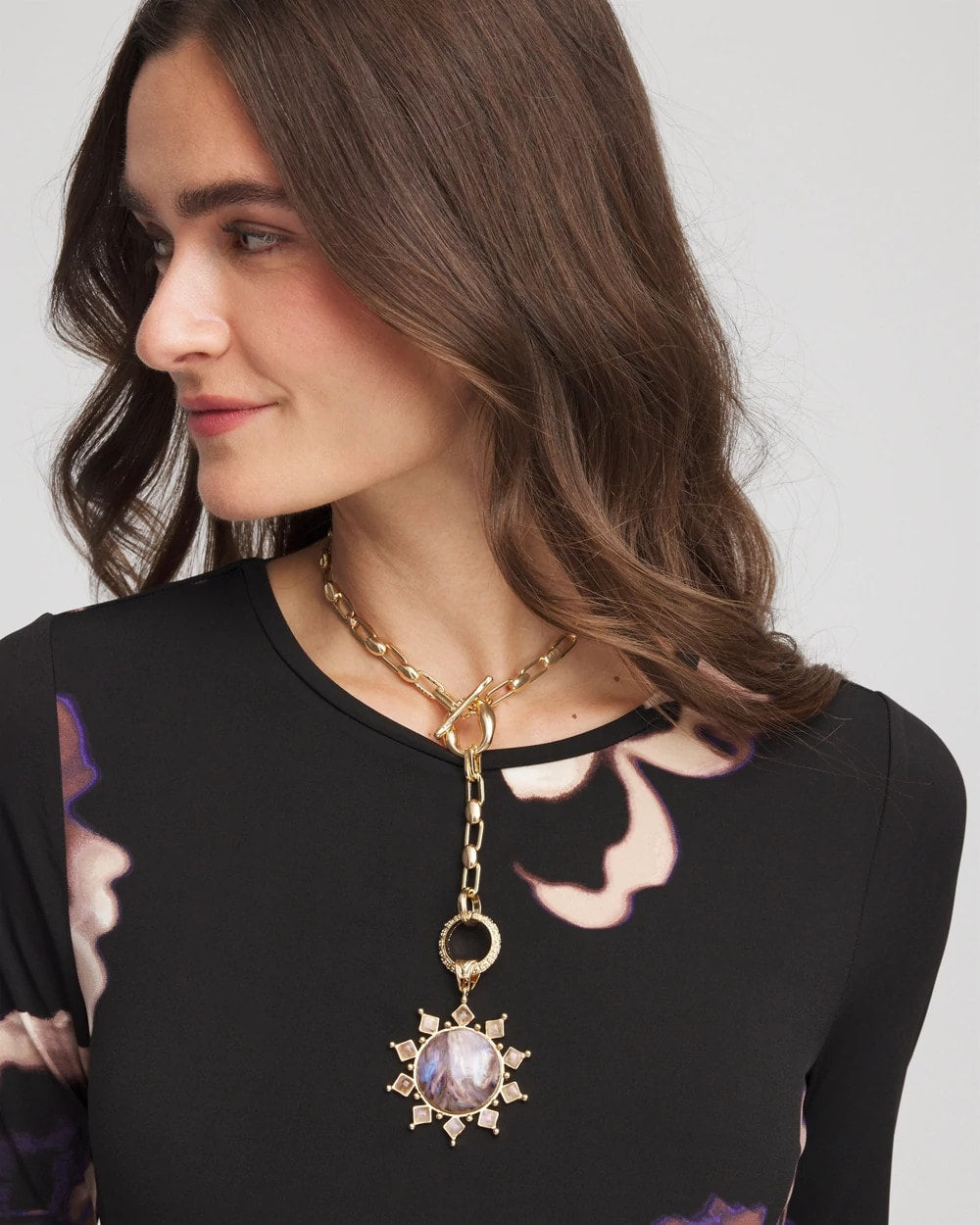 Chico's Jewelry Purple Resin Sun Pendant Necklace