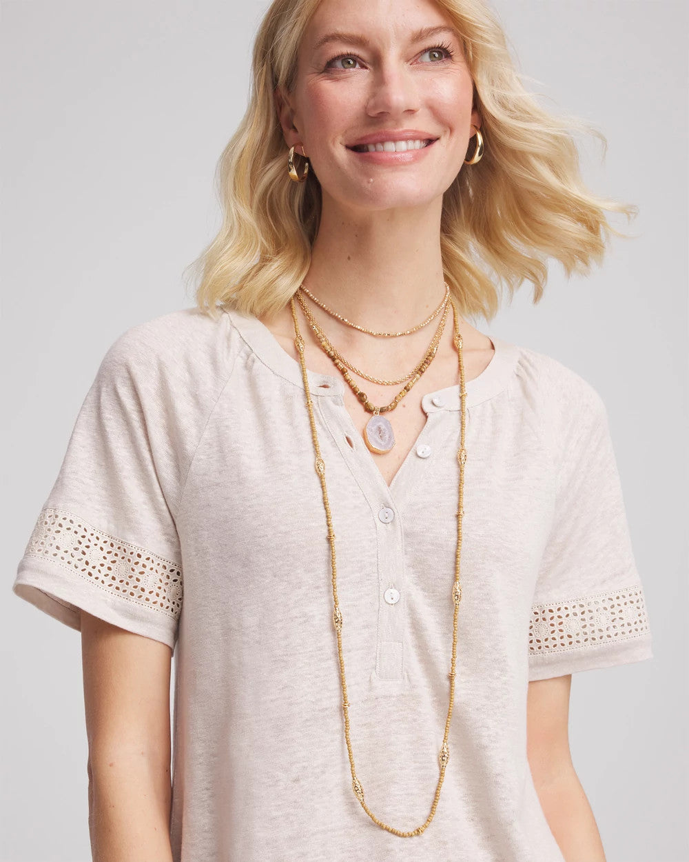 Chico's Jewelry Long Goldtone Seed Bead Necklace