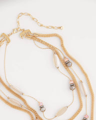 Chico's Jewelry Multistrand Gold & Pink Tone Necklace