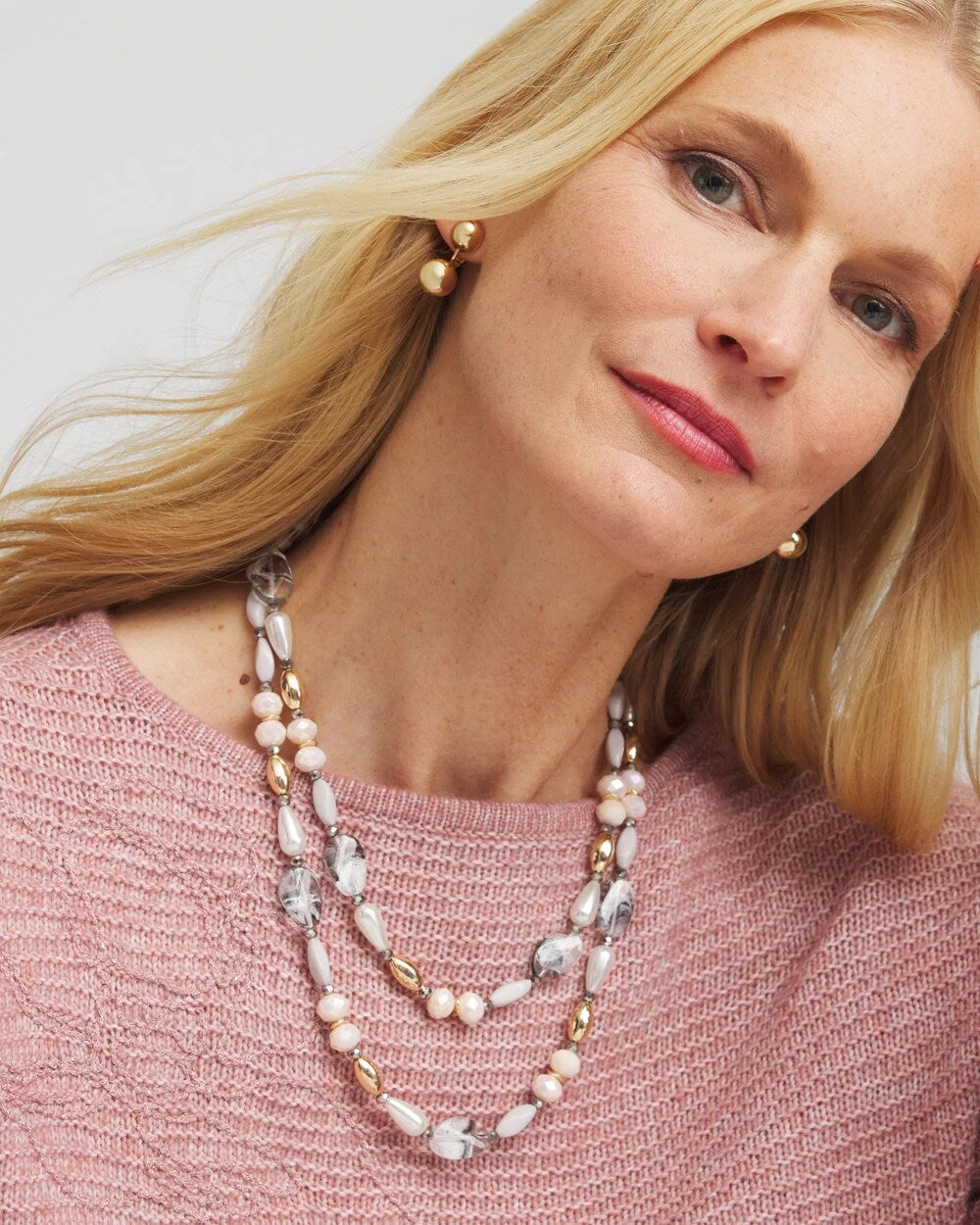 Chico's Jewelry Pink Art Deco Beaded Necklace