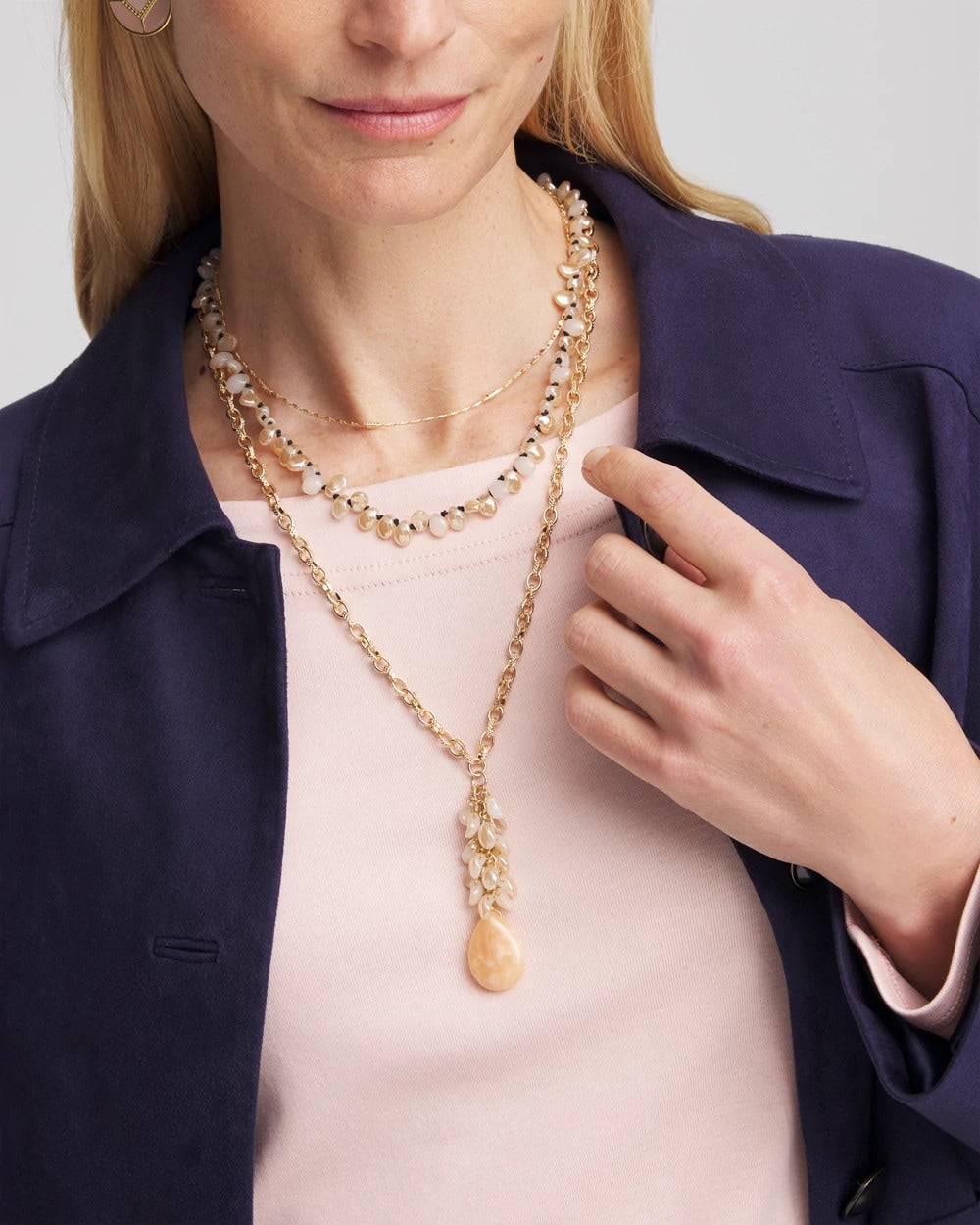 Chico's Jewelry Convertible Rose Quartz Pendant Necklace