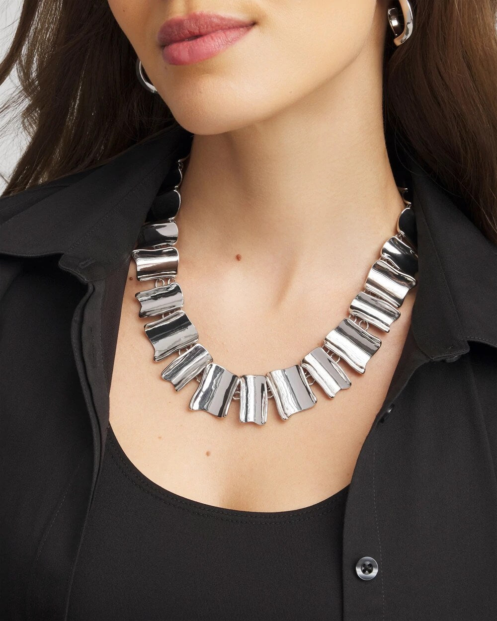 Chico's Jewelry Silver Wave Collar Necklace