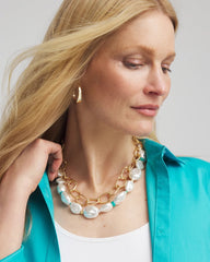 Chico's Jewelry Pearlescent Goldtone Collar Necklace