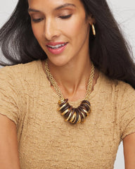 Chico's Jewelry Wood & Gold Short Necklace
