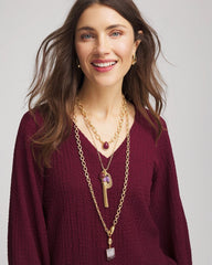 Chico's Jewelry Convertible Three-Strand Stone Pendant Necklace