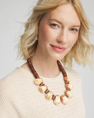 Chico's Jewelry Shell & Wood Bib Necklace