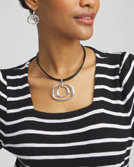 Chico's Jewelry Silver Tone Rings Pendant Necklace