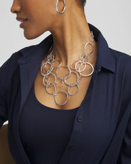 Chico's Jewelry Short Silvertone Multi-Strand Link Necklace