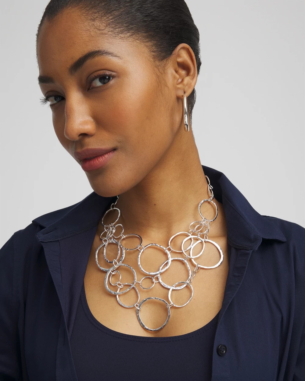 Chico's Jewelry Short Silvertone Multi-Strand Link Necklace