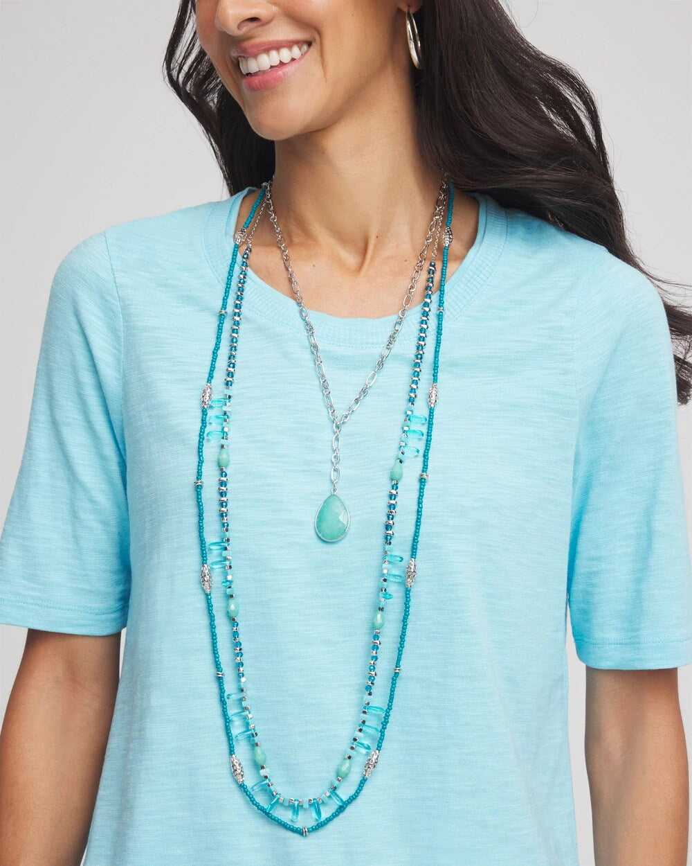 Chico's Jewelry Teal Beaded Single Strand Necklace