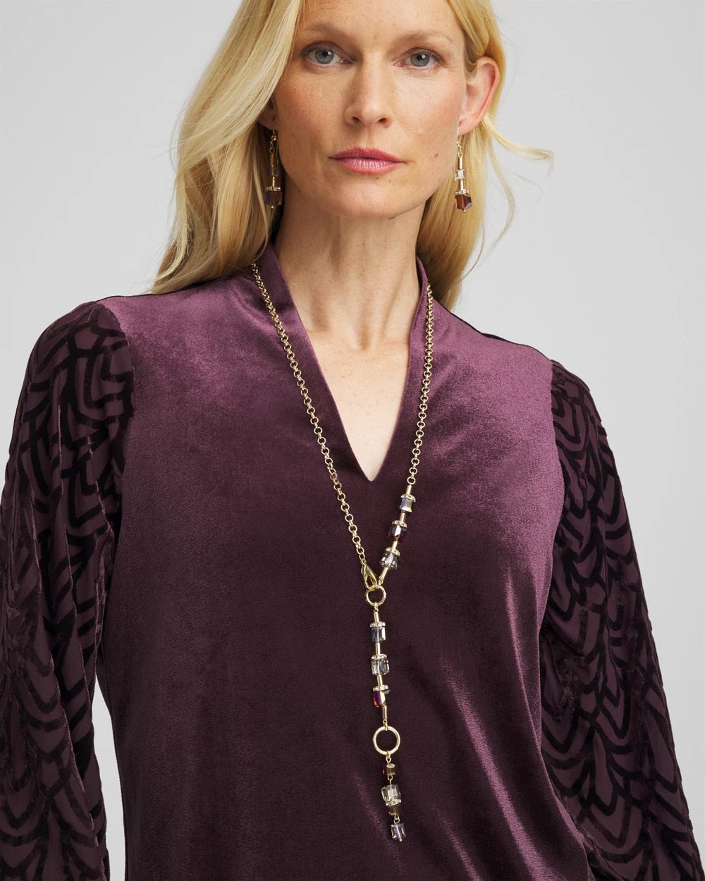 Chico's Jewelry Art Deco Geo Glass Bead Y-Necklace
