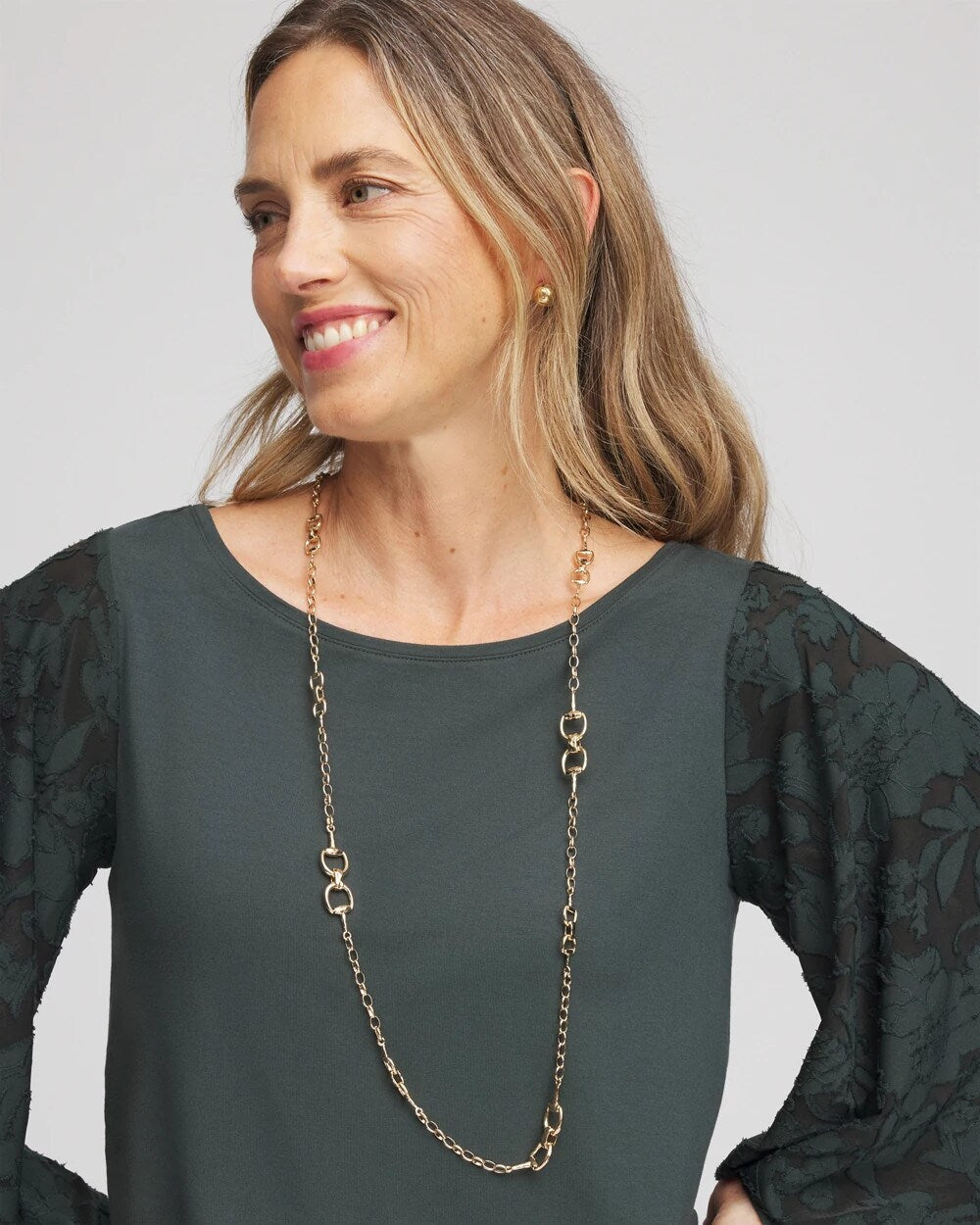Chico's Jewelry Equestrian Horsebit Long Link Necklace