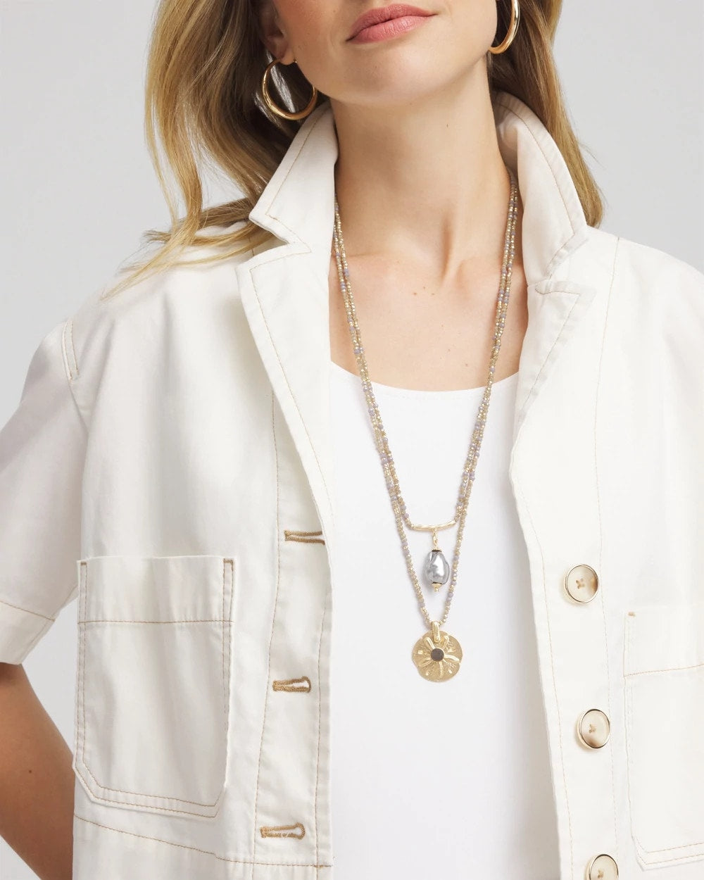 Chico's Jewelry Convertible Abalone Pendant Necklace