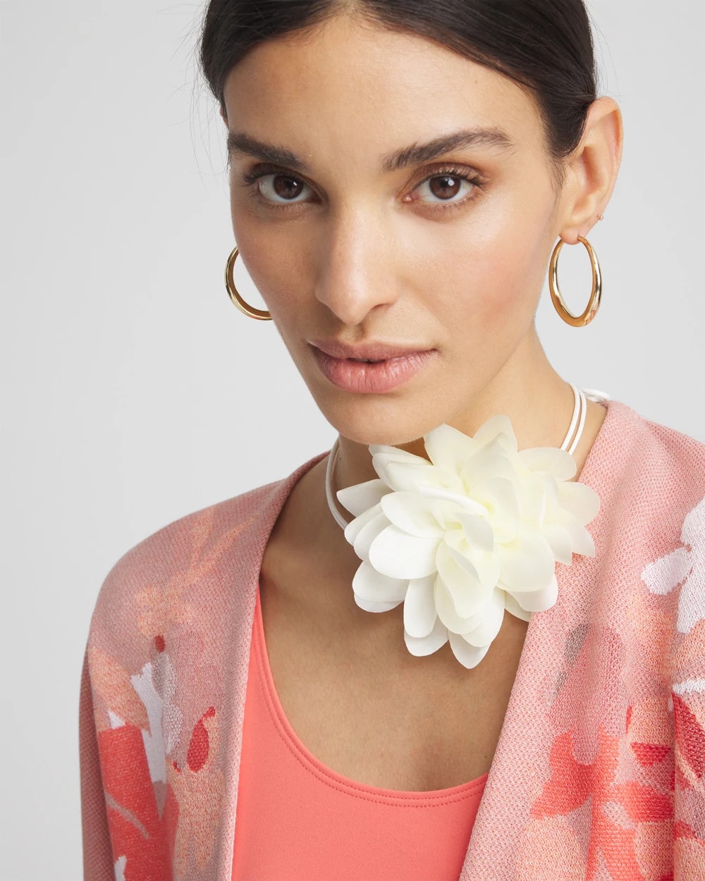 Chico's Jewelry White Flower Tie Choker Necklace