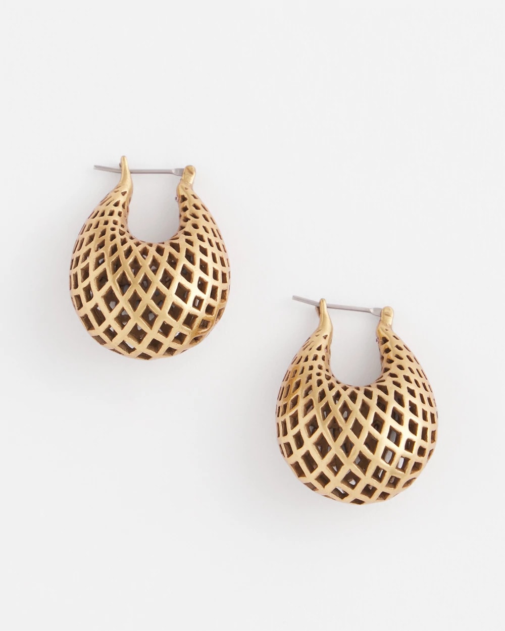 Chico's Jewelry Gold Lattice Puff Hoop Earrings