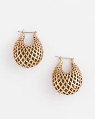 Chico's Jewelry Gold Lattice Puff Hoop Earrings