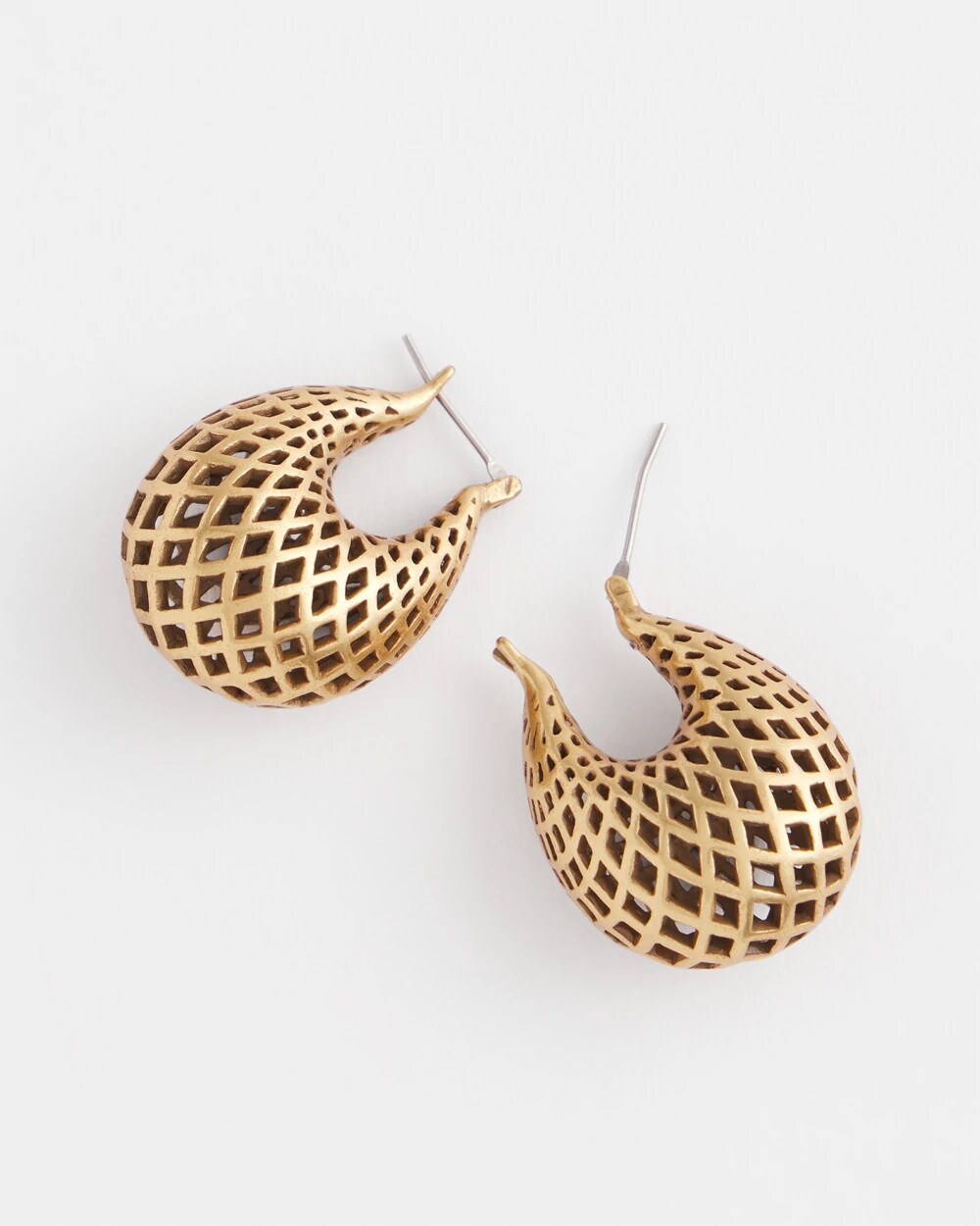 Chico's Jewelry Gold Lattice Puff Hoop Earrings