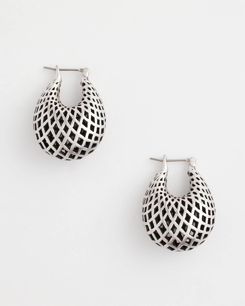 Chico's Jewelry Silver Lattice Puff Hoop Earrings