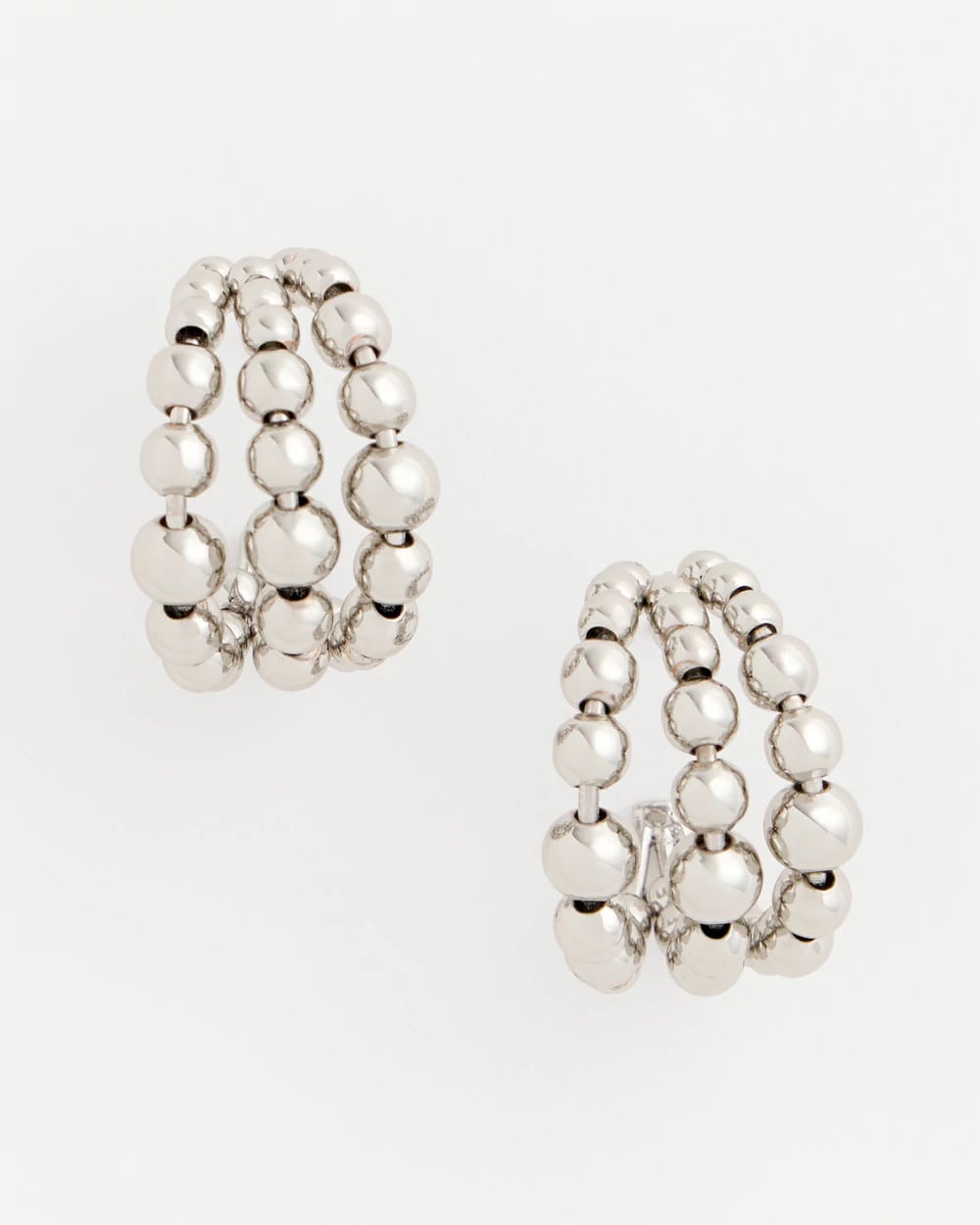 Chico's Jewelry Silver Beaded Mini Hoop Earrings