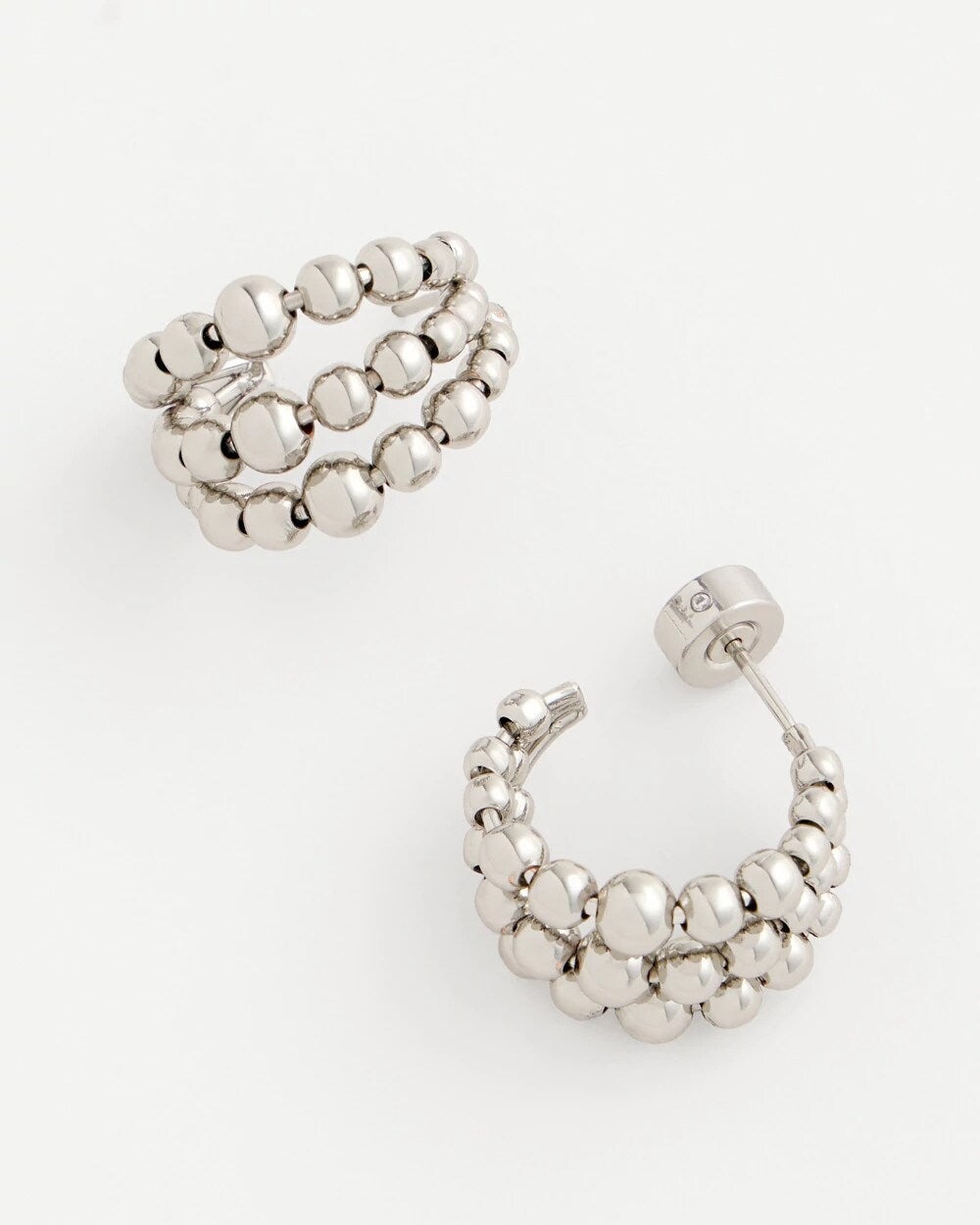 Chico's Jewelry Silver Beaded Mini Hoop Earrings