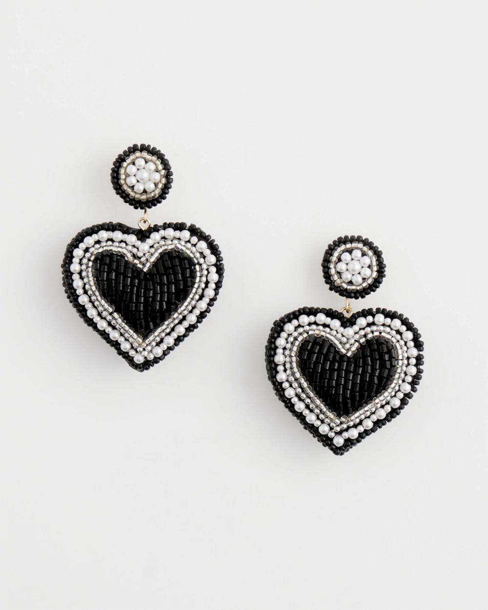 Chico's Jewelry Black Beaded Heart Drop Earrings