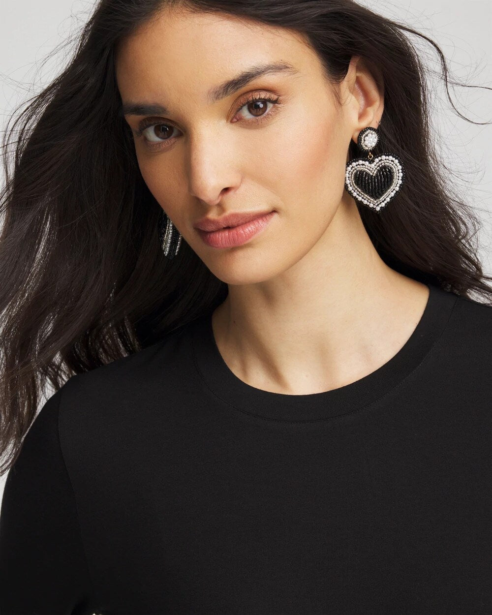 Chico's Jewelry Black Beaded Heart Drop Earrings