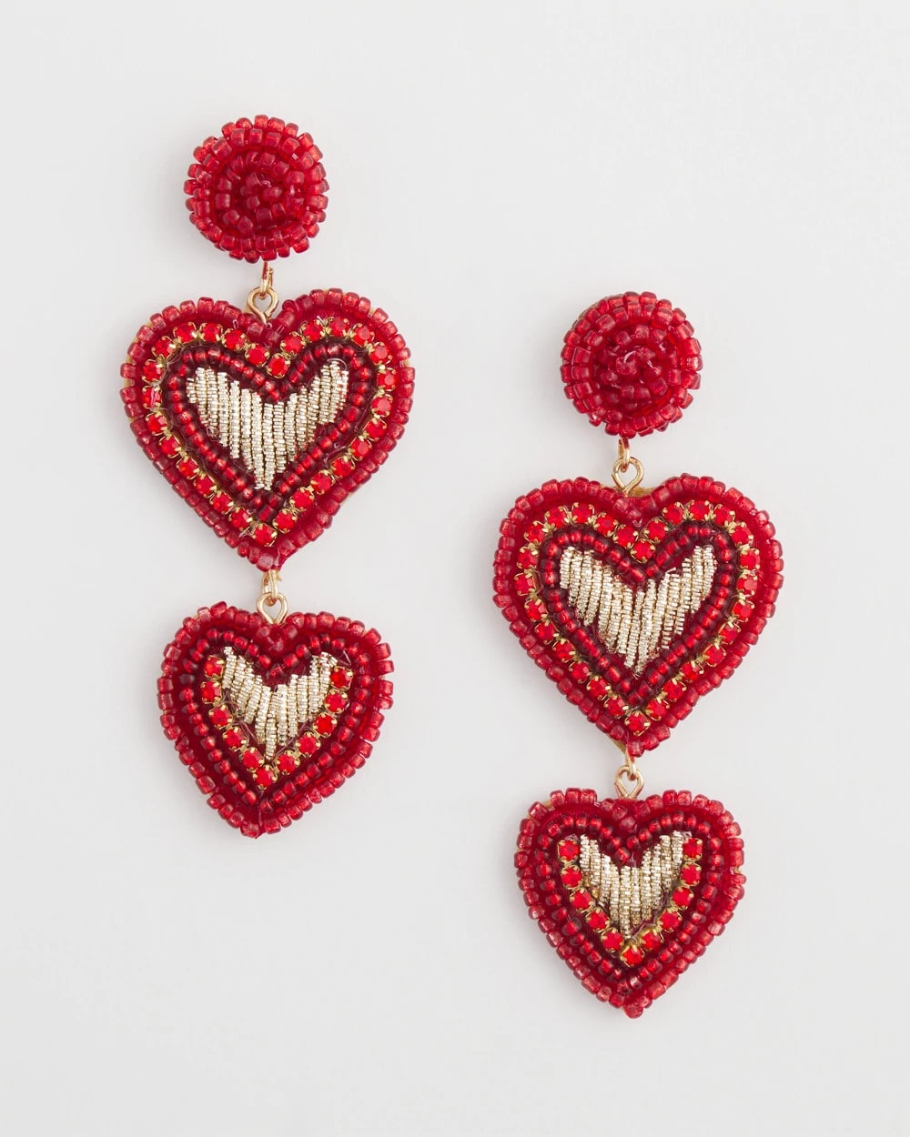 Chico's Jewelry Red Beaded Heart Drop Earrings