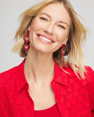 Chico's Jewelry Red Beaded Heart Drop Earrings