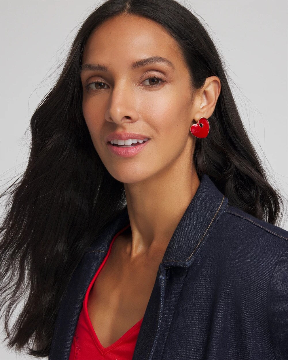 Chico's Jewelry Red Enamel Heart Stud Earrings