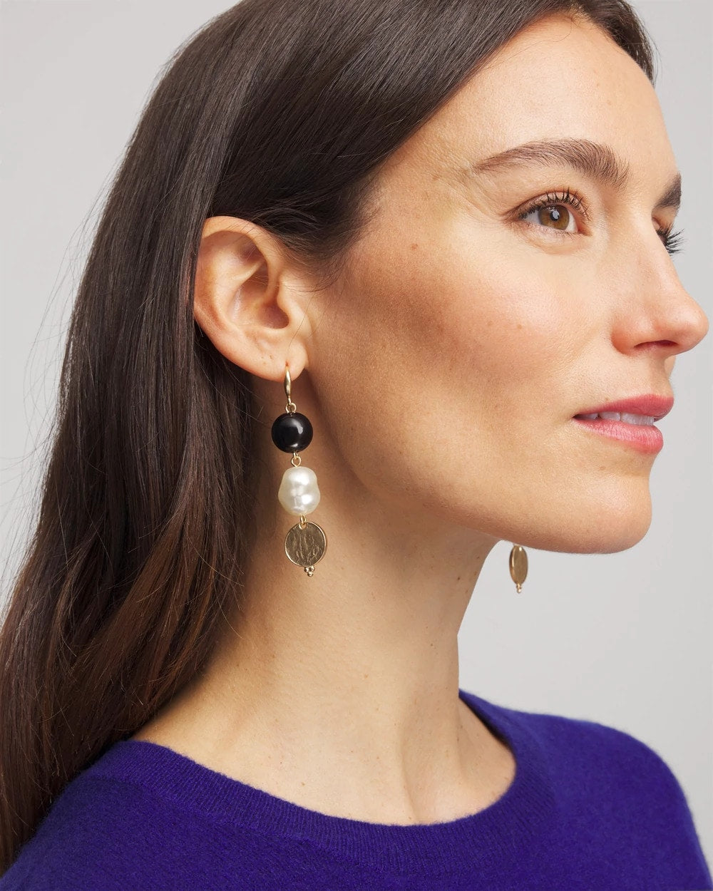 Chico's Jewelry Linear Gold Pearl Earrings
