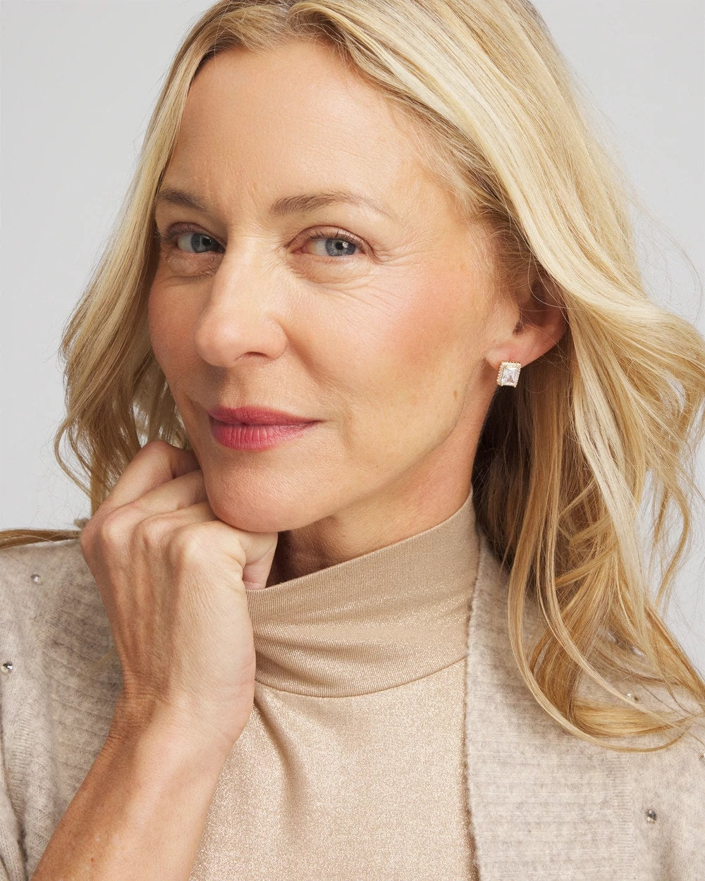 Chico's Jewelry Gold Emerald Cut Stud Earrings