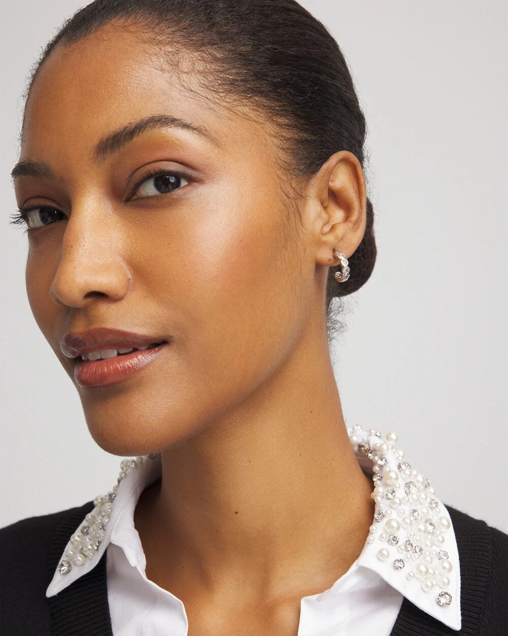Chico's Jewelry Silvertone Crystal Mini Hoop Earrings