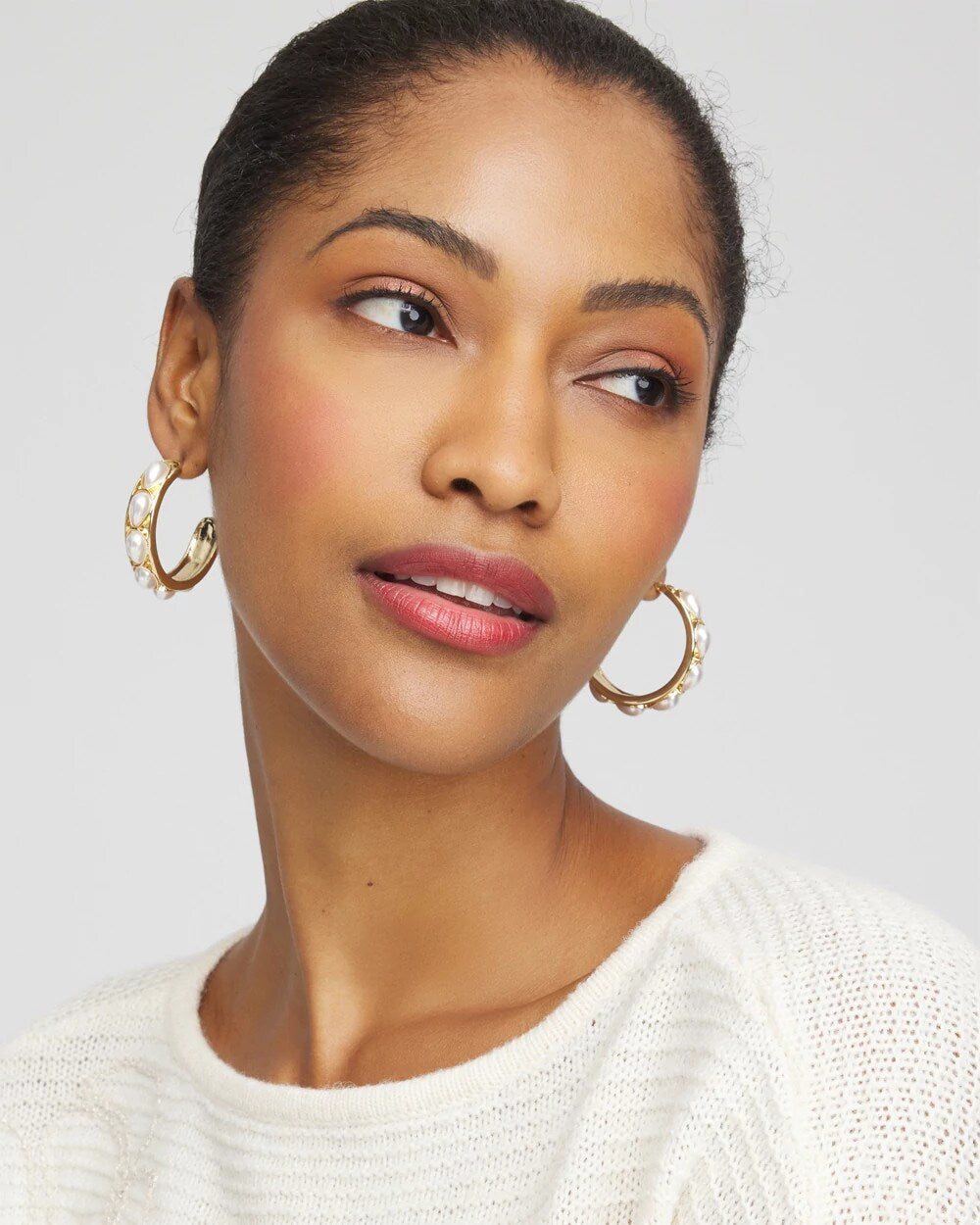 Chico's Jewelry No Droop® Faux Pearl Hoop Earrings