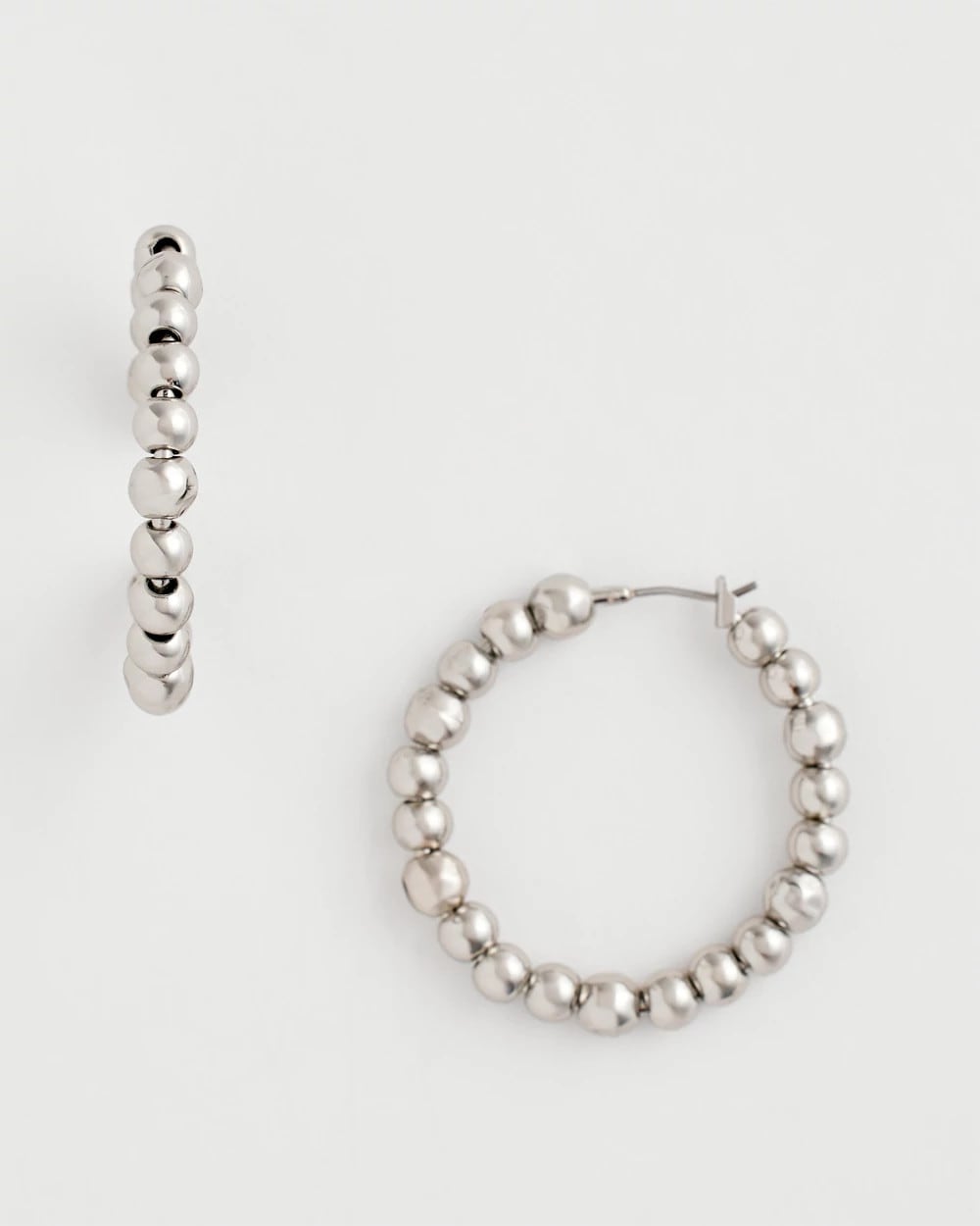 Chico's Jewelry Silvertone Beaded Hoop Earrings