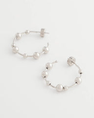 Chico's Jewelry Silvertone Beaded Hoop Earrings