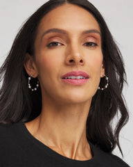 Chico's Jewelry Silvertone Beaded Hoop Earrings