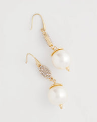 Chico's Jewelry Faux Pearl and Pave Drop Earrings
