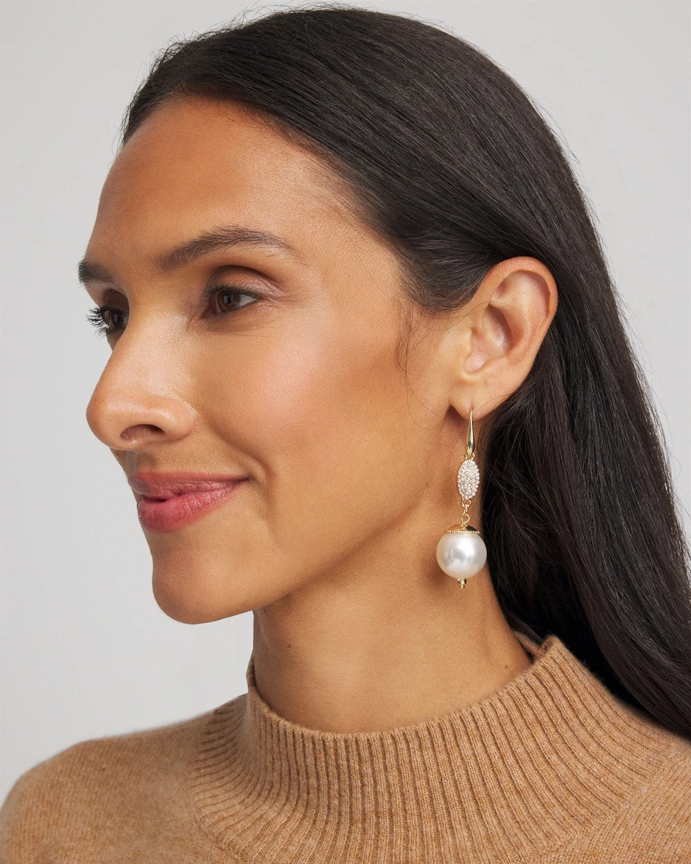 Chico's Jewelry Faux Pearl and Pave Drop Earrings