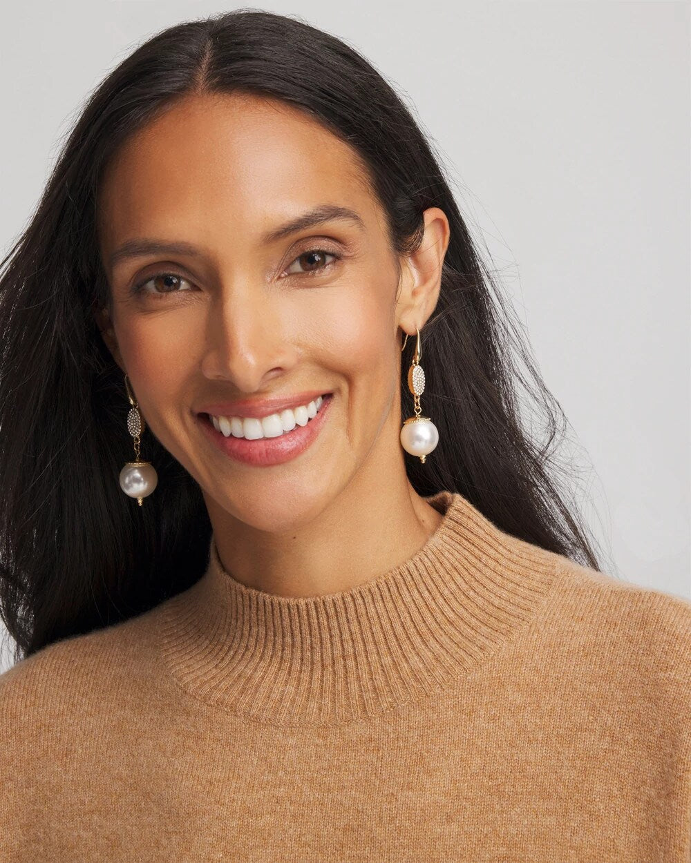 Chico's Jewelry Faux Pearl and Pave Drop Earrings